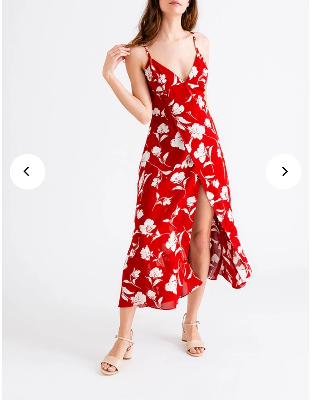 Petite Studio Red Floral Wrap Midi Dress with Spaghetti Straps